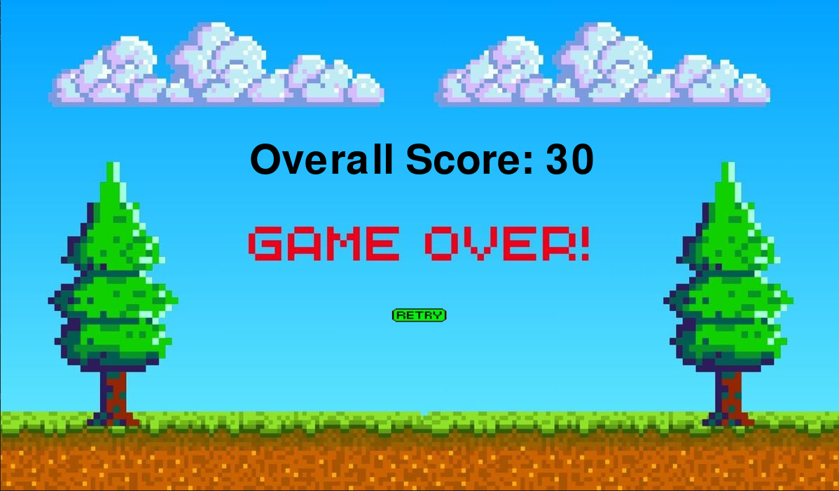 Brutal Blitz game over screen showing overall score and retry option