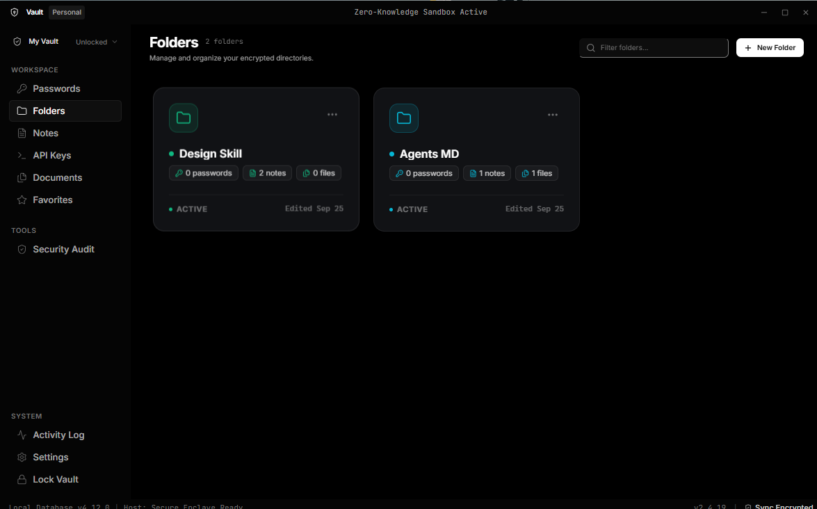 Zero-Knowledge Vault decrypted dashboard showing stored credentials